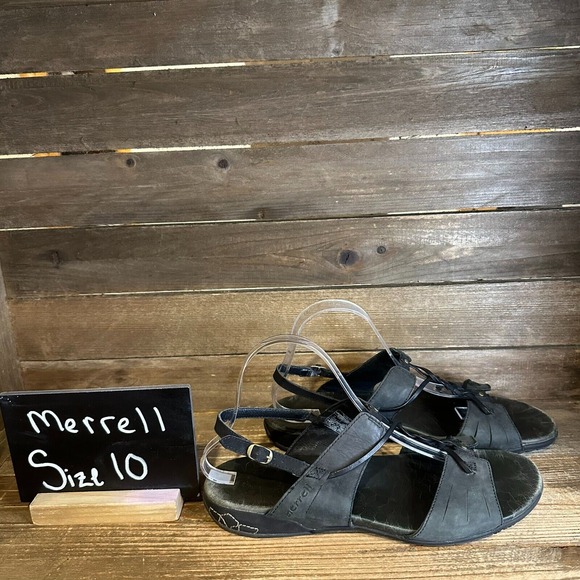 Merrell Shoes - Womens Merrell Micca Black Leather Casual Braided Slingback‎ Sandals Size 10 M